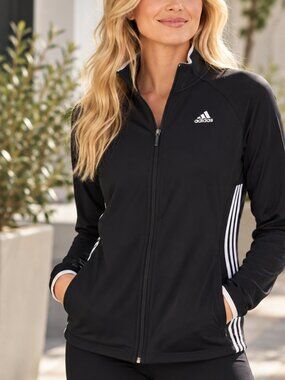 Adidas  Black Full Zip Track Jacket 3 Stripes Lightweight Women's Size Large